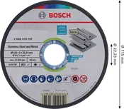 Disco da taglio Bosch per acciaio inox e metallo, 115 mm.